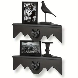 BNIB Set of 2 Black Bat Floating Wooden Corner Display Shelves Gothic Home Decor